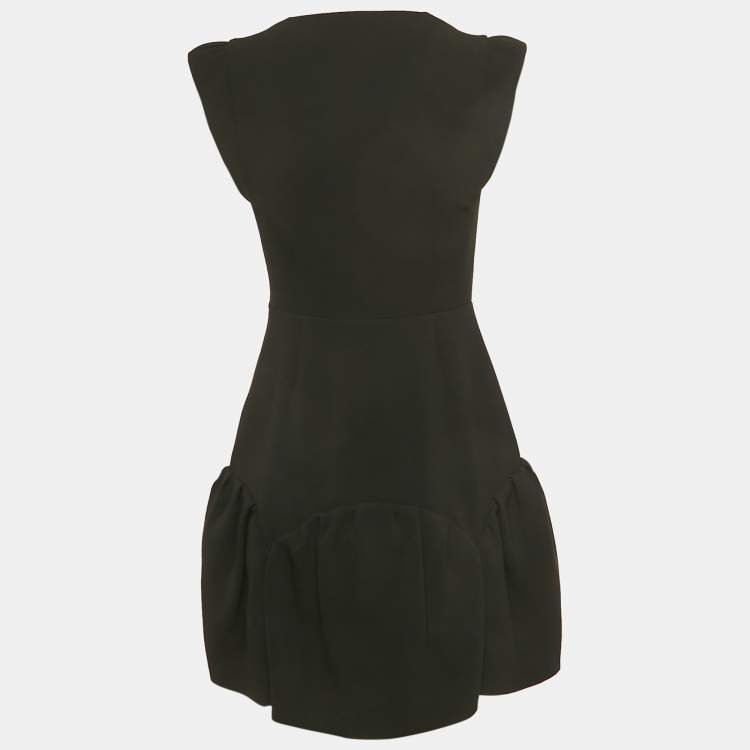 Pre Owned Miu Miu Black Crepe Flounce Mini Dress S