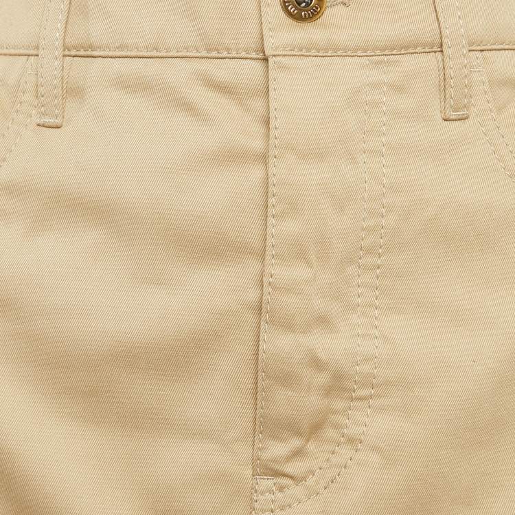 Pre Owned Miu Miu Beige Logo Applique Cotton Mini Skirt XS