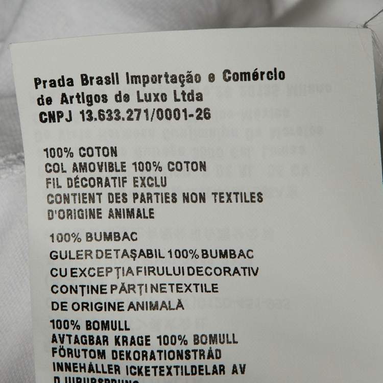 Pre Owned Miu Miu White Cotton Logo Embroidered Sailor Collar T-Shirt L