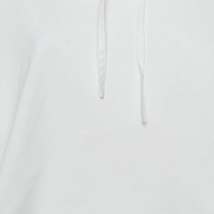 Pre Owned Miu Miu White Cotton Logo Embroidered Sailor Collar T-Shirt L