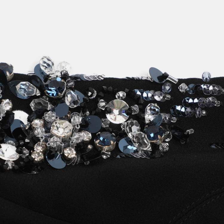 Pre Owned Miu Miu Black Crepe Crystal Embellshed Coat M