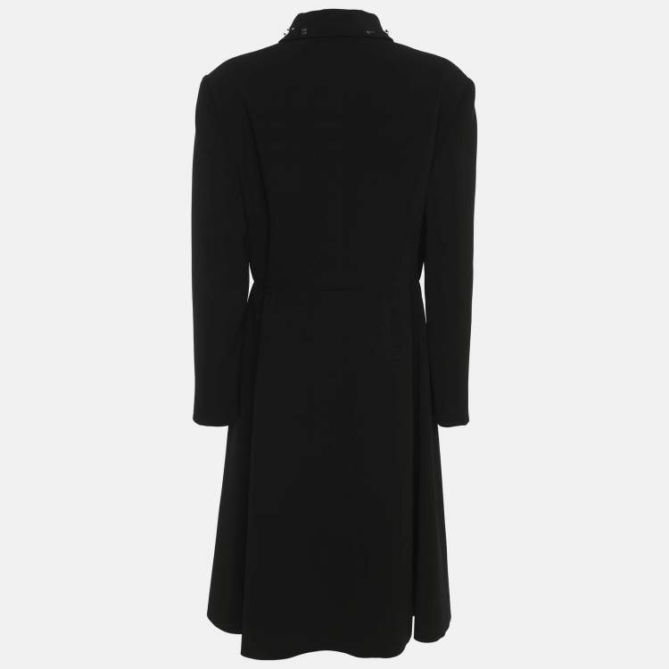 Pre Owned Miu Miu Black Crepe Crystal Embellshed Coat M