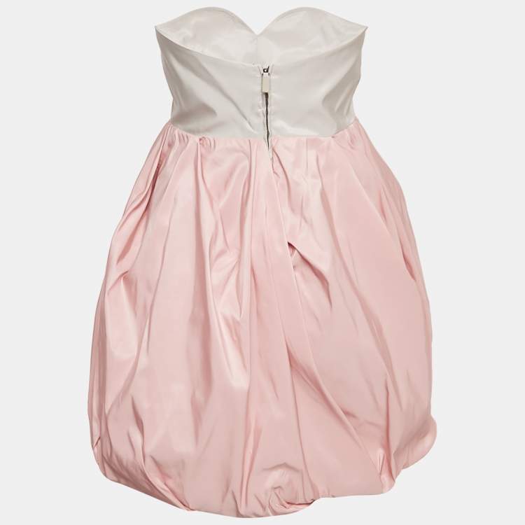 Pre Owned Miu Miu Pink & Grey Taffeta Strapless Mini Dress M