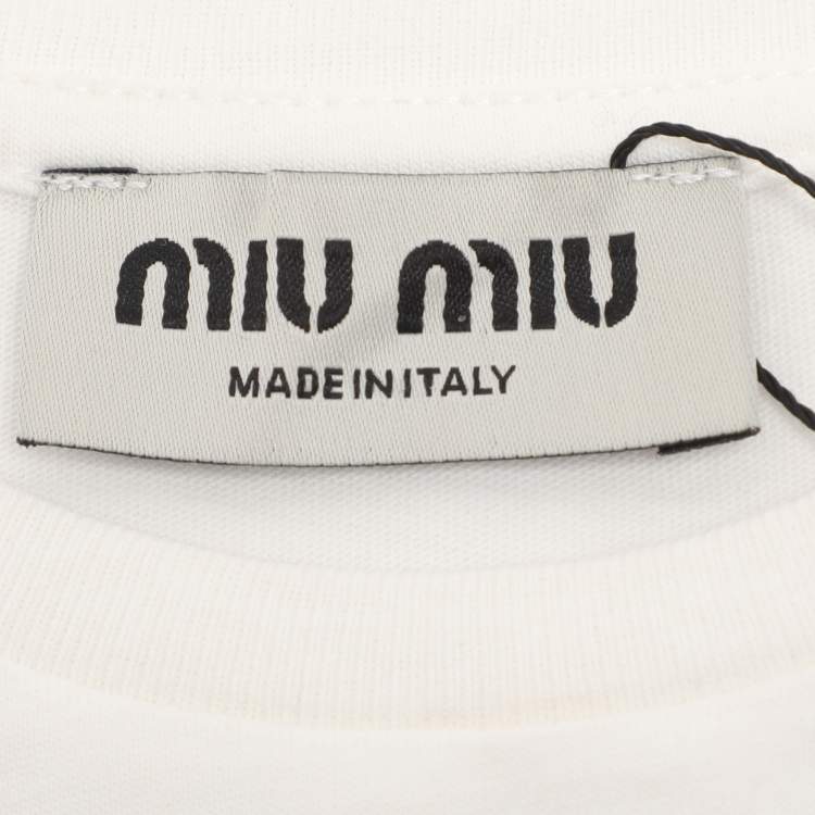 Pre Owned Miu Miu White Jersey Logo T-Shirt XS