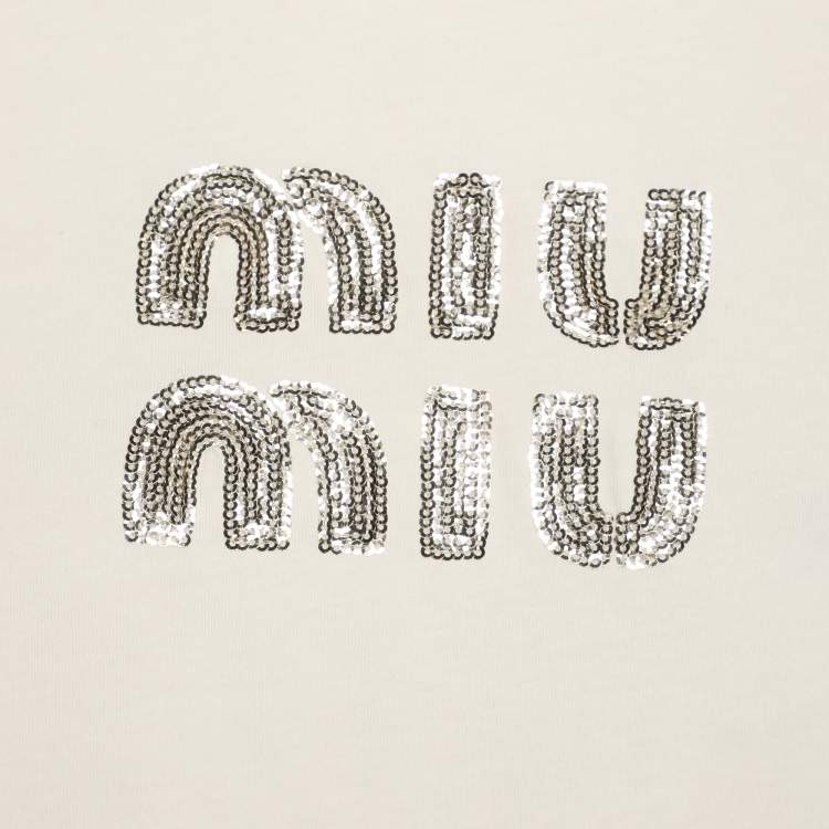 Pre Owned Miu Miu White Jersey Logo T-Shirt XS