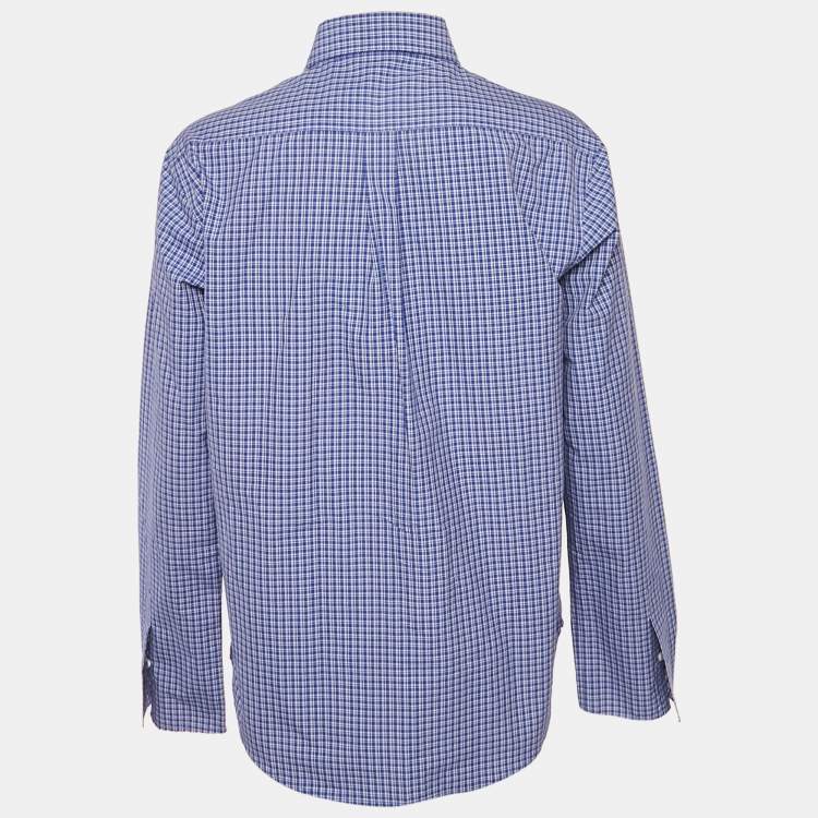 Pre Owned Miu Miu Blue Checked Cotton Logo Embroidered Shirt M