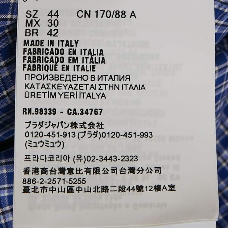 Pre Owned Miu Miu Blue Checked Cotton Logo Embroidered Shirt M