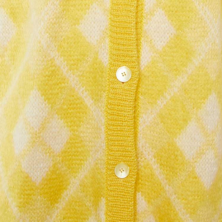 Pre Owned Miu Miu Yellow Argyle Wool Blend Oversize Cardigan L
