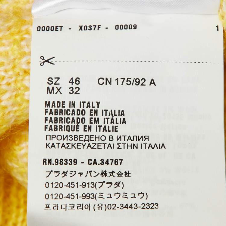 Pre Owned Miu Miu Yellow Argyle Wool Blend Oversize Cardigan L