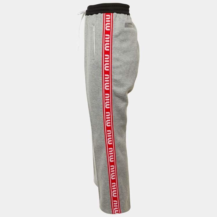 Pre Owned Miu Miu Grey Side Logo Band Cotton Blend Jogger Pants L
