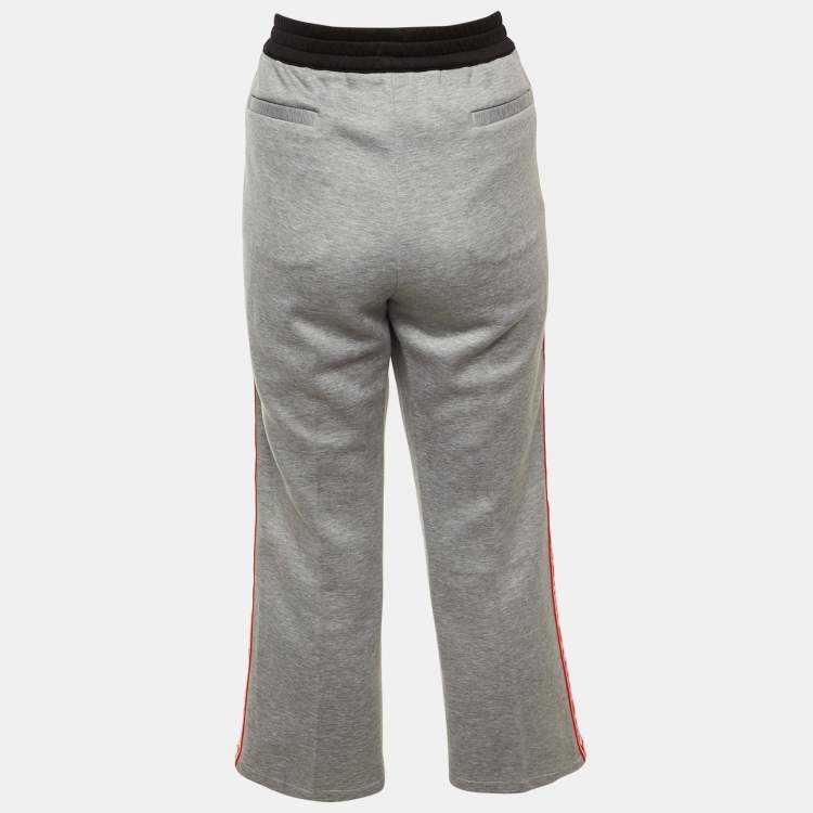 Pre Owned Miu Miu Grey Side Logo Band Cotton Blend Jogger Pants L