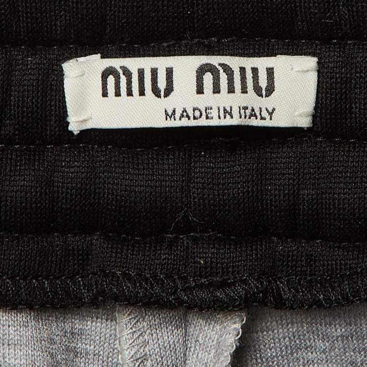 Pre Owned Miu Miu Grey Side Logo Band Cotton Blend Jogger Pants L