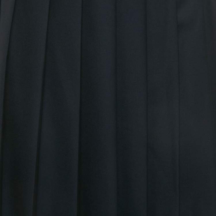 Pre Owned Miu Miu Blue Logo Applique Wool Pleated Knee Length Skirt M