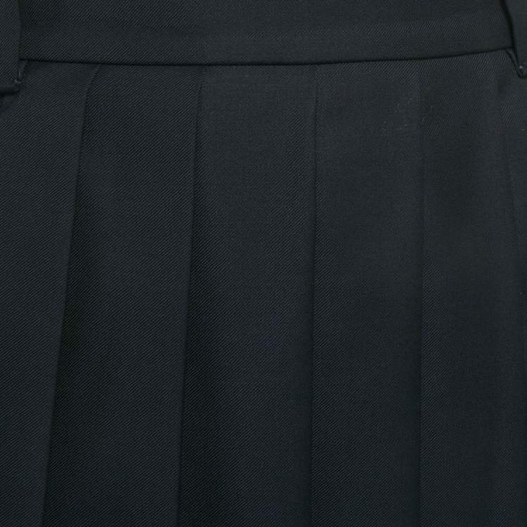 Pre Owned Miu Miu Blue Logo Applique Wool Pleated Knee Length Skirt M