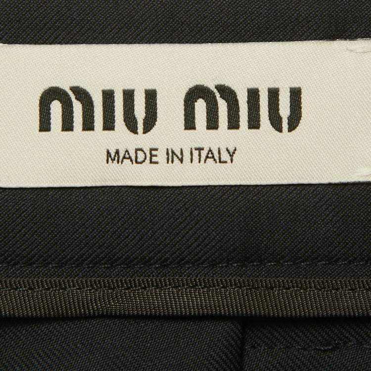 Pre Owned Miu Miu Blue Logo Applique Wool Pleated Knee Length Skirt M