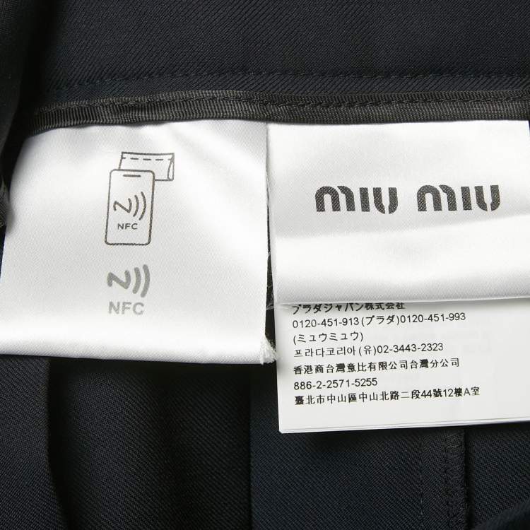 Pre Owned Miu Miu Blue Logo Applique Wool Pleated Knee Length Skirt M