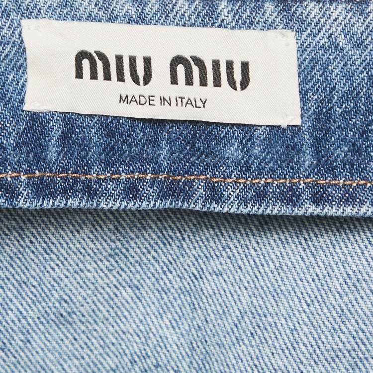 Pre Owned Miu Miu Blue Logo Detail Belt Denim Mini Skirt XS/Waist 25"