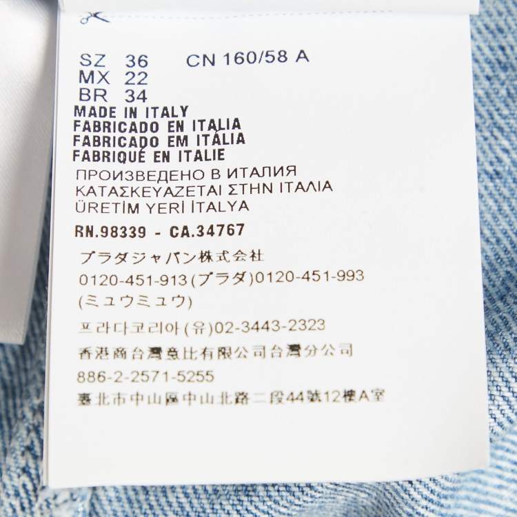 Pre Owned Miu Miu Blue Logo Detail Belt Denim Mini Skirt XS/Waist 25"