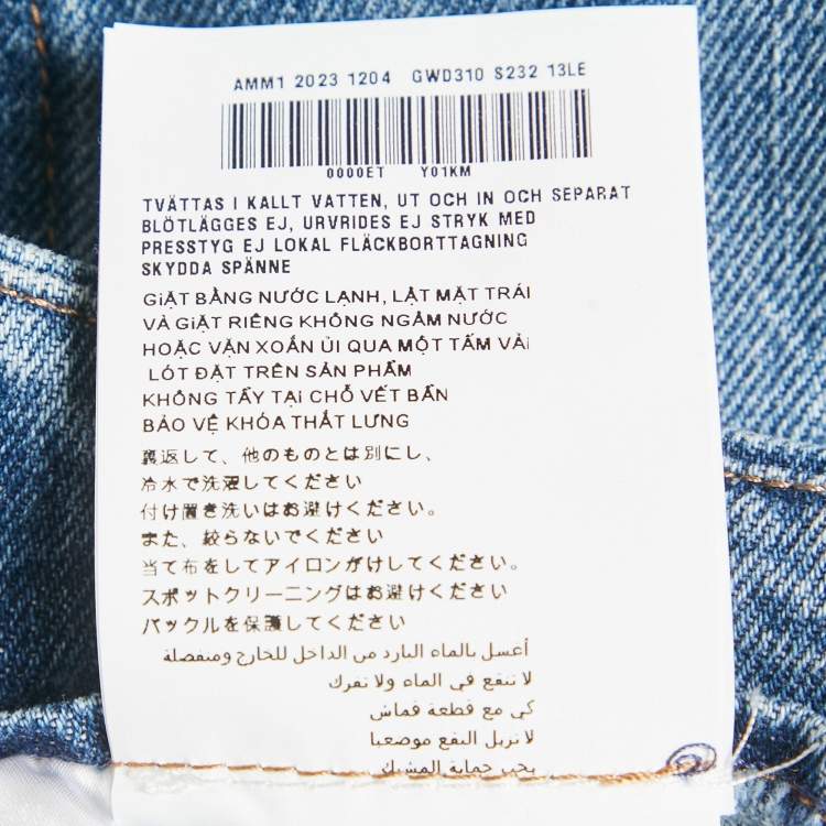 Pre Owned Miu Miu Blue Logo Detail Belt Denim Mini Skirt XS/Waist 25"