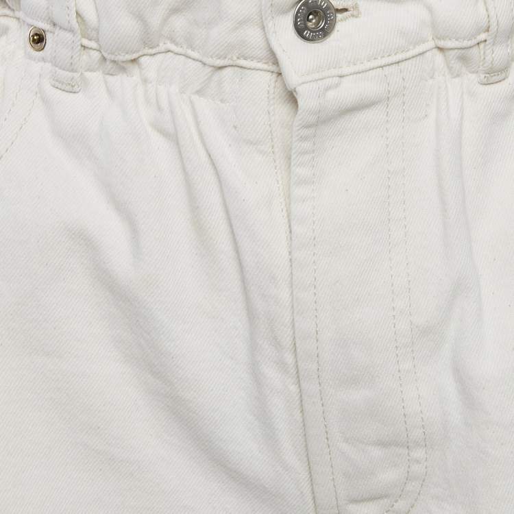 Pre Owned Miu Miu Off-White Denim Elastic Waist Distressed Shorts S