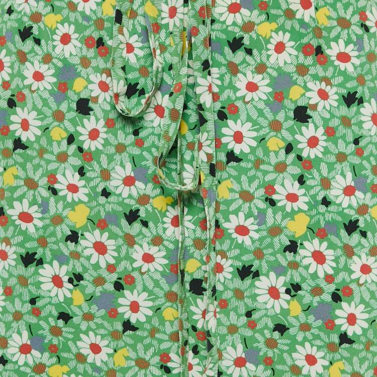 Pre Owned Miu Miu Green Botanical Marocain Silk Midi Skirt S