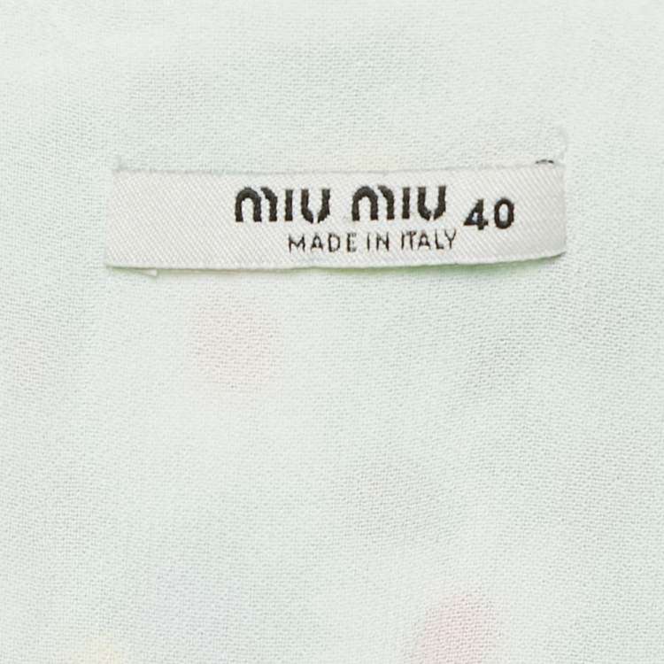 Pre Owned Miu Miu Green Botanical Marocain Silk Midi Skirt S