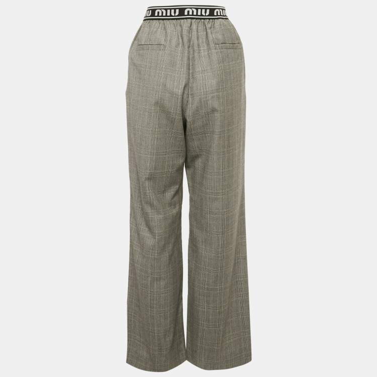 Pre Owned Miu Miu Dark Grey Plaid Wool Straight Leg Pants S