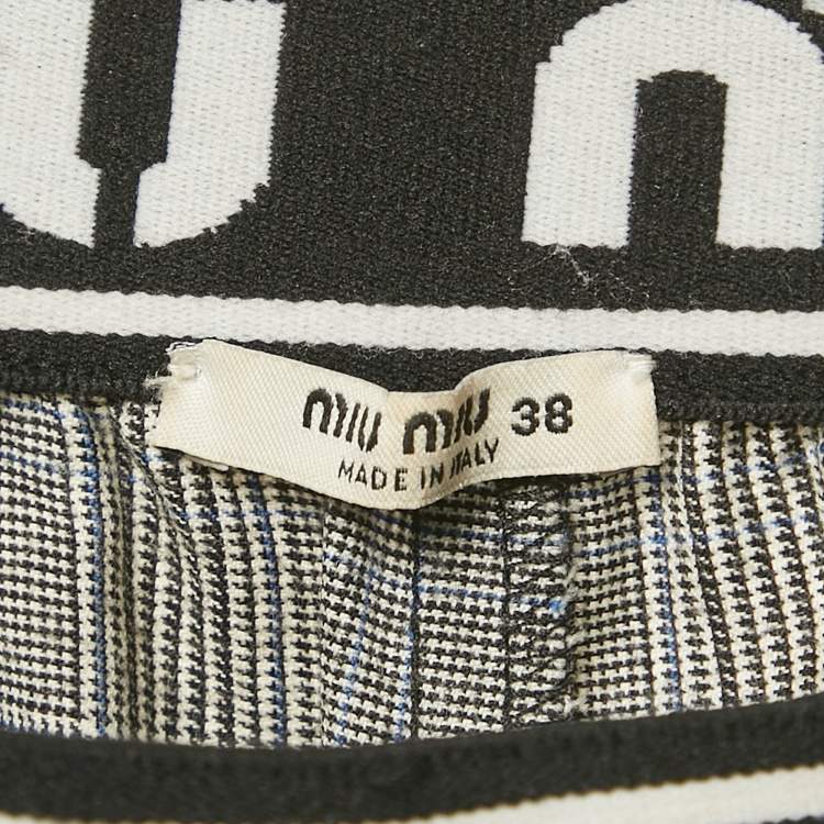 Pre Owned Miu Miu Dark Grey Plaid Wool Straight Leg Pants S