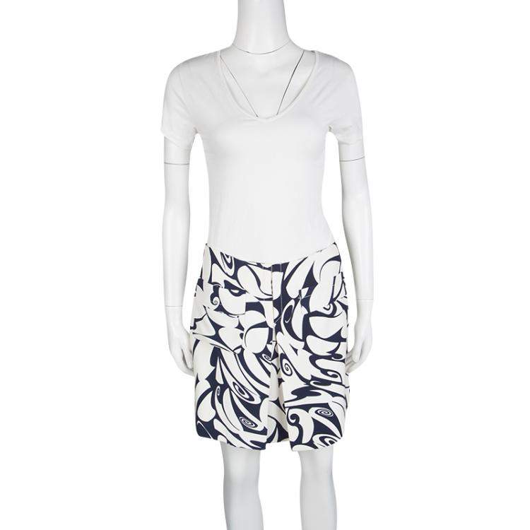 Pre Owned Miu Miu White and Navy Floral Print Pocket Detail Mini Skirt M