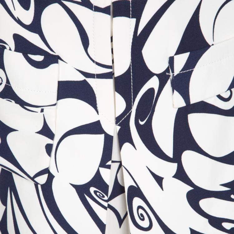 Pre Owned Miu Miu White and Navy Floral Print Pocket Detail Mini Skirt M