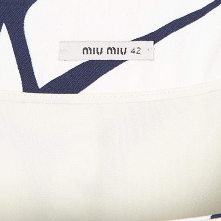Pre Owned Miu Miu White and Navy Floral Print Pocket Detail Mini Skirt M