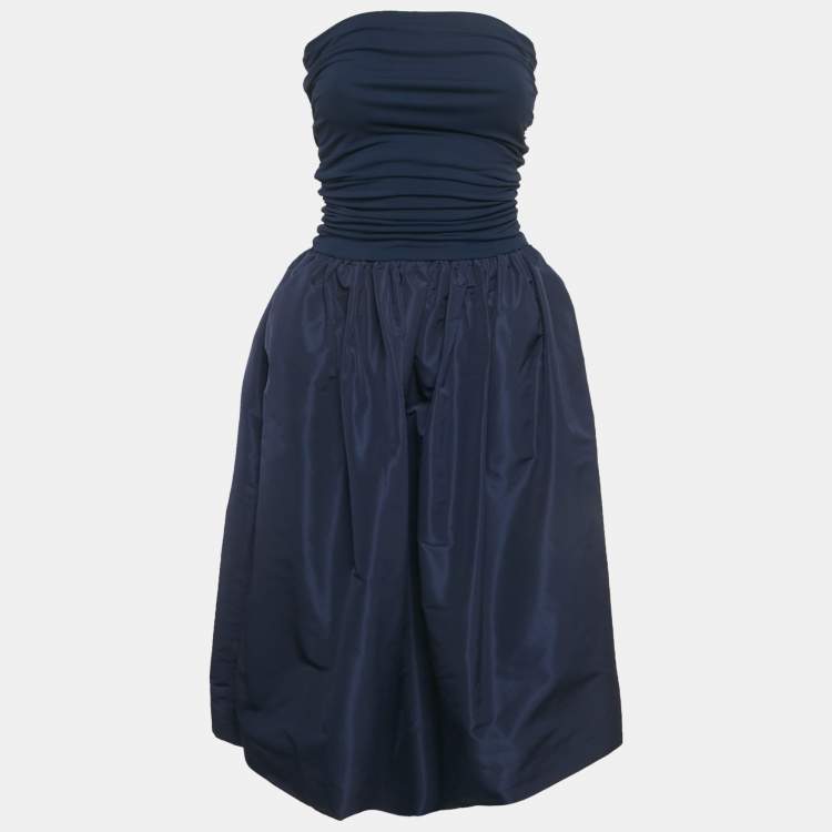 Pre Owned Miu Miu Navy Blue Jersey and Satin Fit And Flare Mini Dress XS