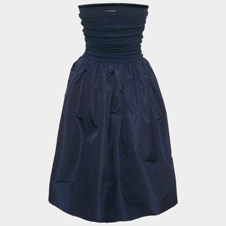 Pre Owned Miu Miu Navy Blue Jersey and Satin Fit And Flare Mini Dress XS