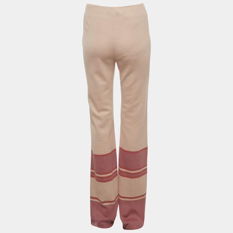 Pre Owned Miu Miu Beige Striped Wool Blend Wide Leg Pants S