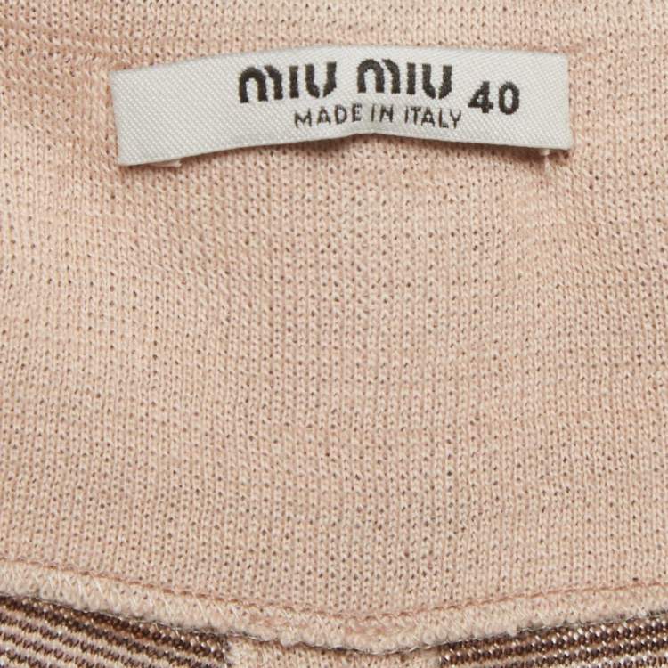Pre Owned Miu Miu Beige Striped Wool Blend Wide Leg Pants S