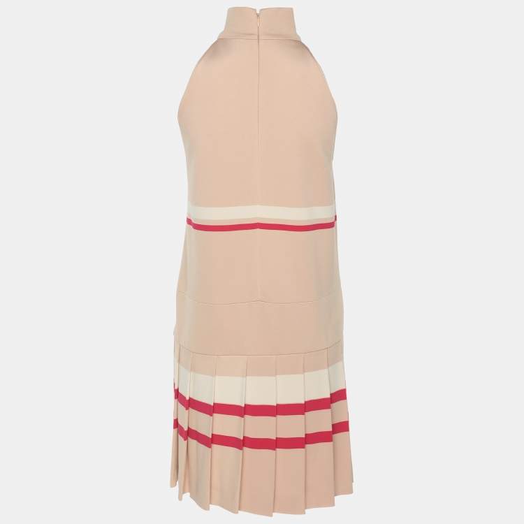 Pre Owned Miu Miu Beige/Pink Jersey High Neck Dress S
