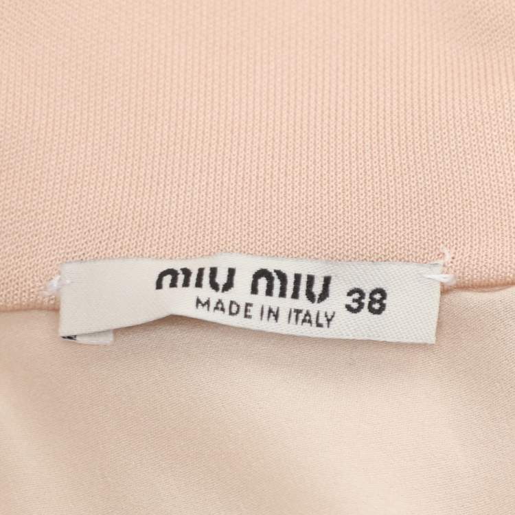 Pre Owned Miu Miu Beige/Pink Jersey High Neck Dress S