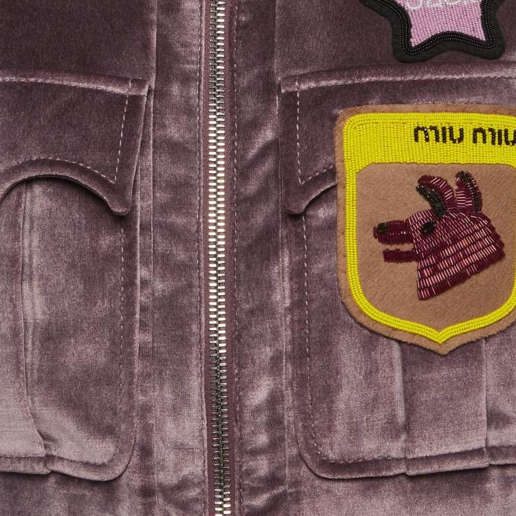 Pre Owned جاكيت ميو ميو كستنائي مخملي مزين بالخرز مقاس صغير