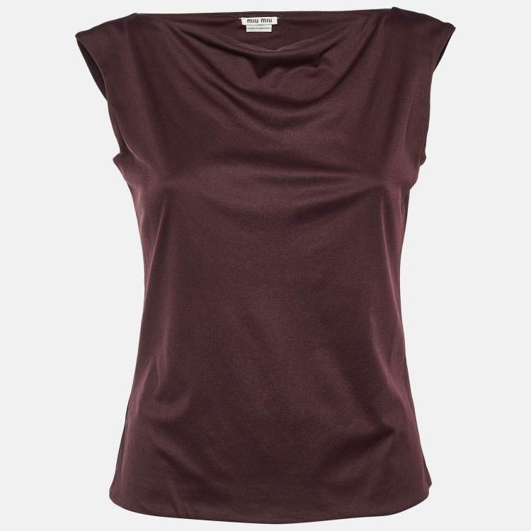 Pre Owned Miu Miu Dark Plum Jersey Sleeveless Top S