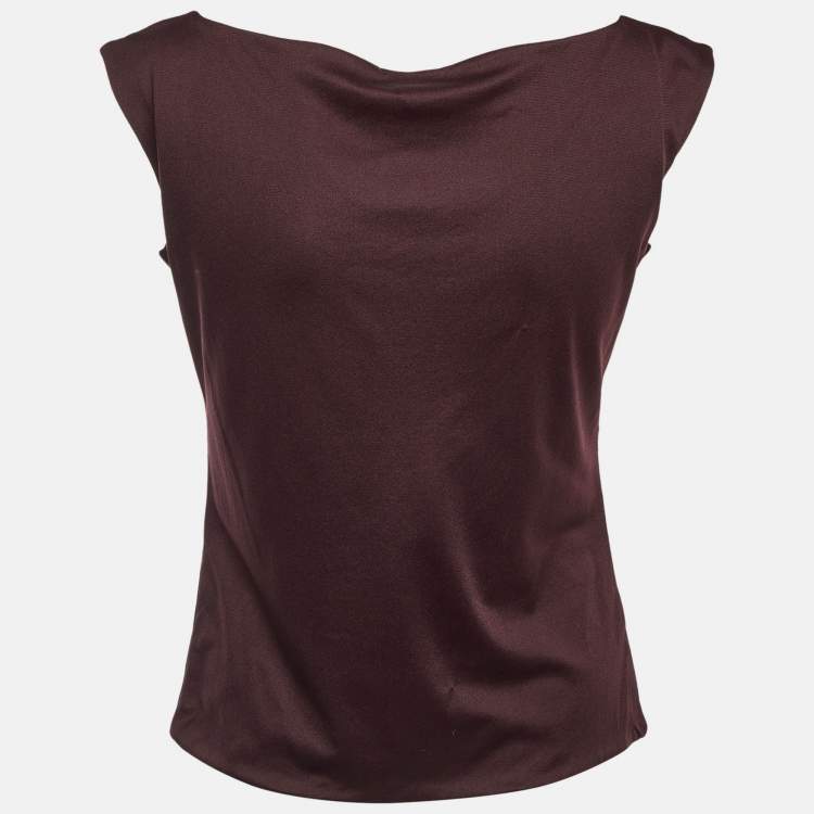 Pre Owned Miu Miu Dark Plum Jersey Sleeveless Top S
