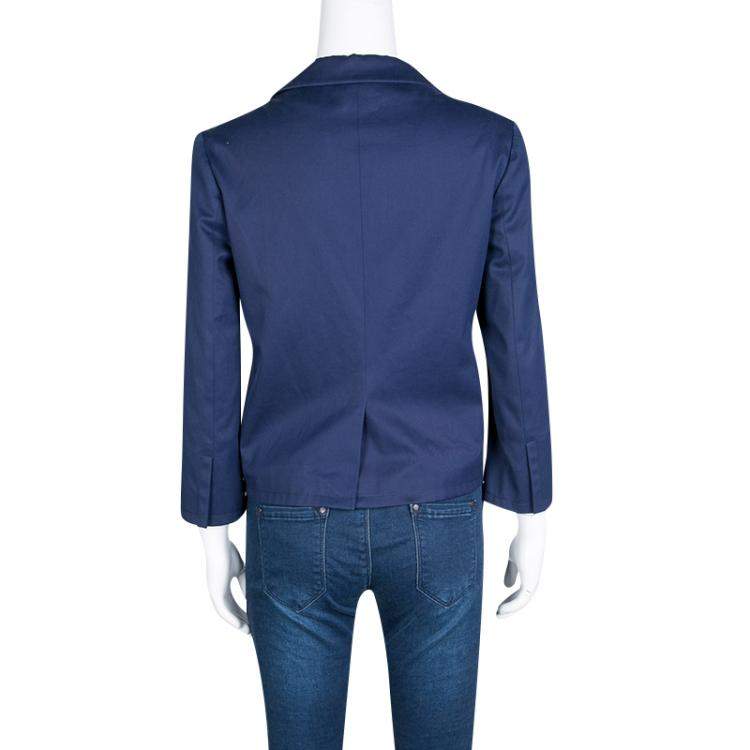 Pre Owned Miu Miu Navy Blue Top Stitch Detail Cropped Blazer M