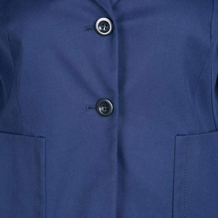 Pre Owned Miu Miu Navy Blue Top Stitch Detail Cropped Blazer M
