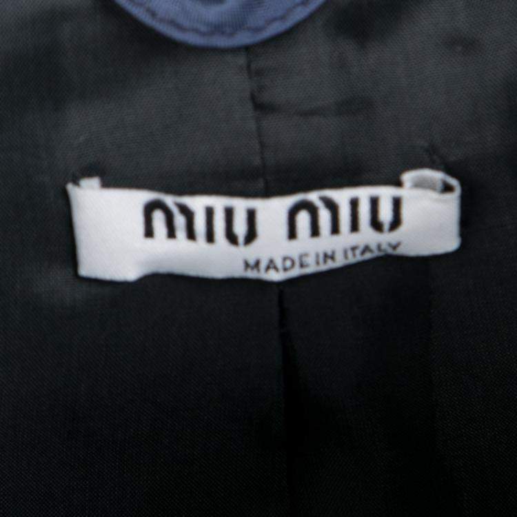Pre Owned Miu Miu Navy Blue Top Stitch Detail Cropped Blazer M