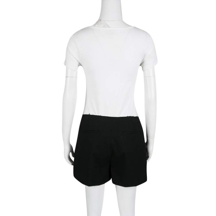Pre Owned Miu Miu Black Wool Leather Buckle Detail Mini Skort S
