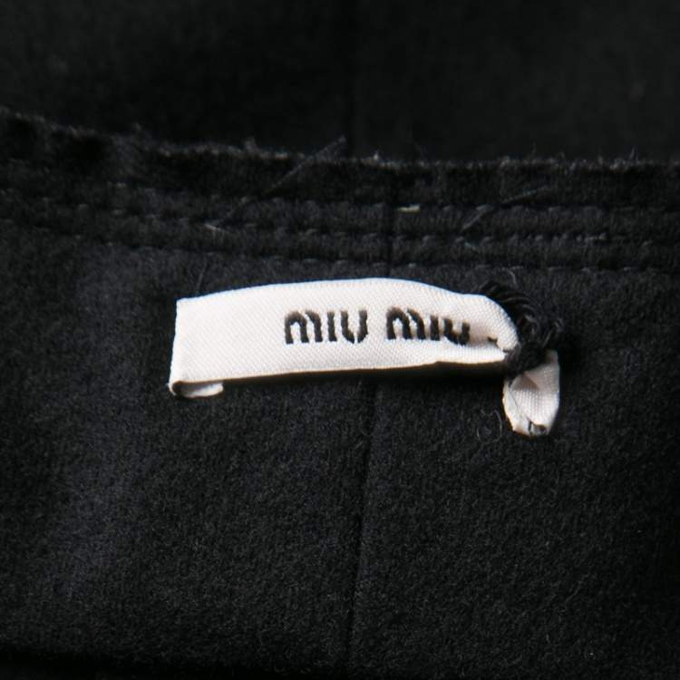 Pre Owned Miu Miu Black Wool Leather Buckle Detail Mini Skort S