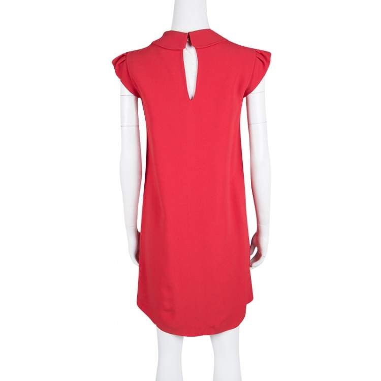 Pre Owned Miu Miu Red Embellished Collar Cap Sleeve Dress S