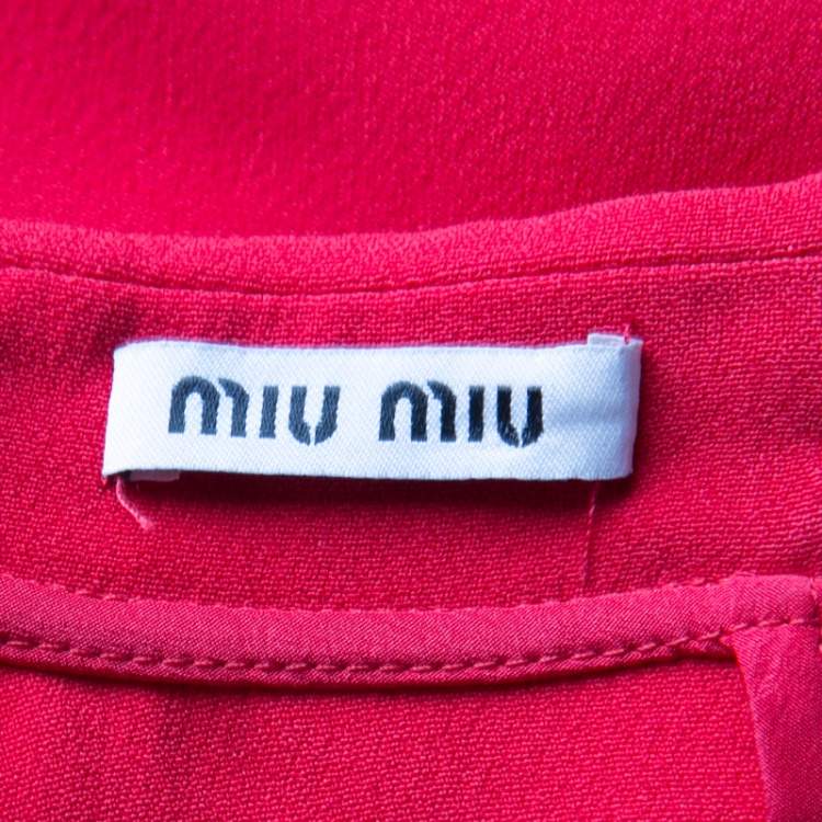 Pre Owned Miu Miu Red Embellished Collar Cap Sleeve Dress S