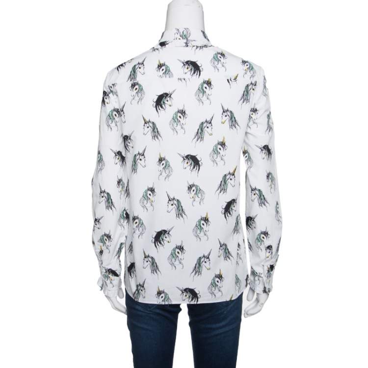 Pre Owned Miu Miu Special Collection Eri Wakiyama White Unicorn Printed Cotton Shirt M