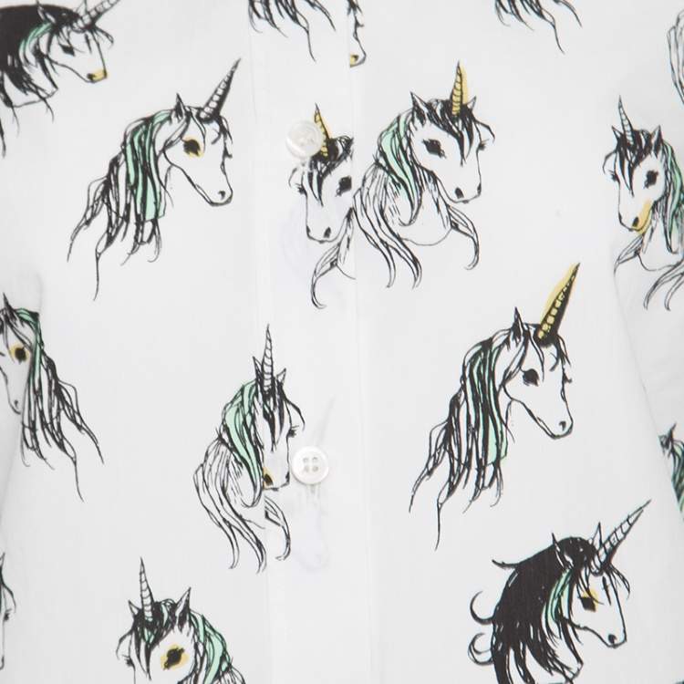 Pre Owned Miu Miu Special Collection Eri Wakiyama White Unicorn Printed Cotton Shirt M