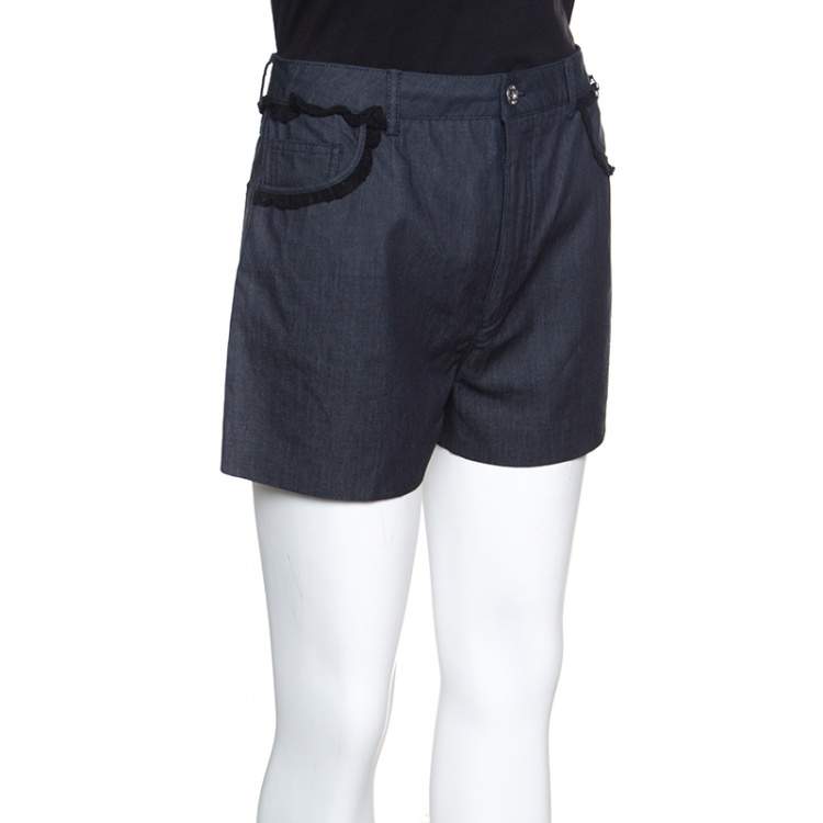 Pre Owned Miu Miu Grey Cotton Chambray Contrast Lace Trim High Waist Shorts S
